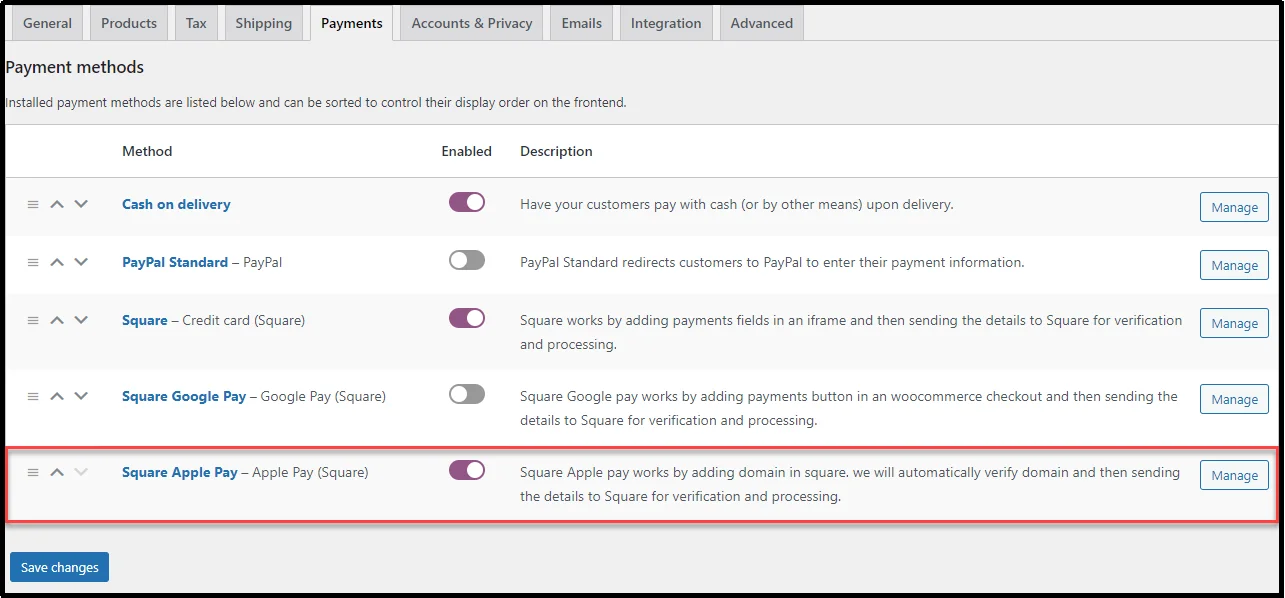 Square Apple Pay button displayed on WooCommerce checkout