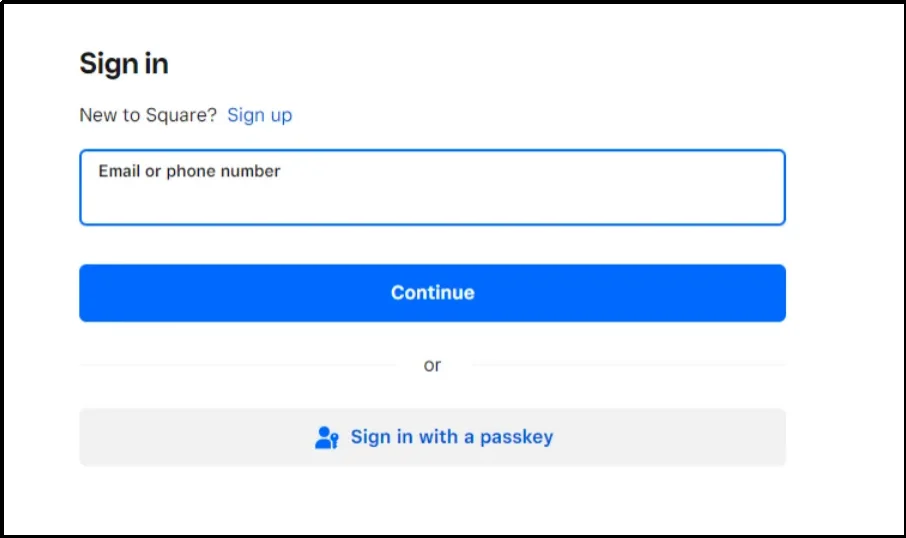 Enter Your Square Login Credentials Screen