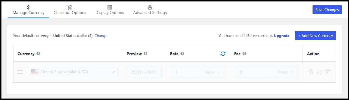Click Add New Currency Option in WooCommerce