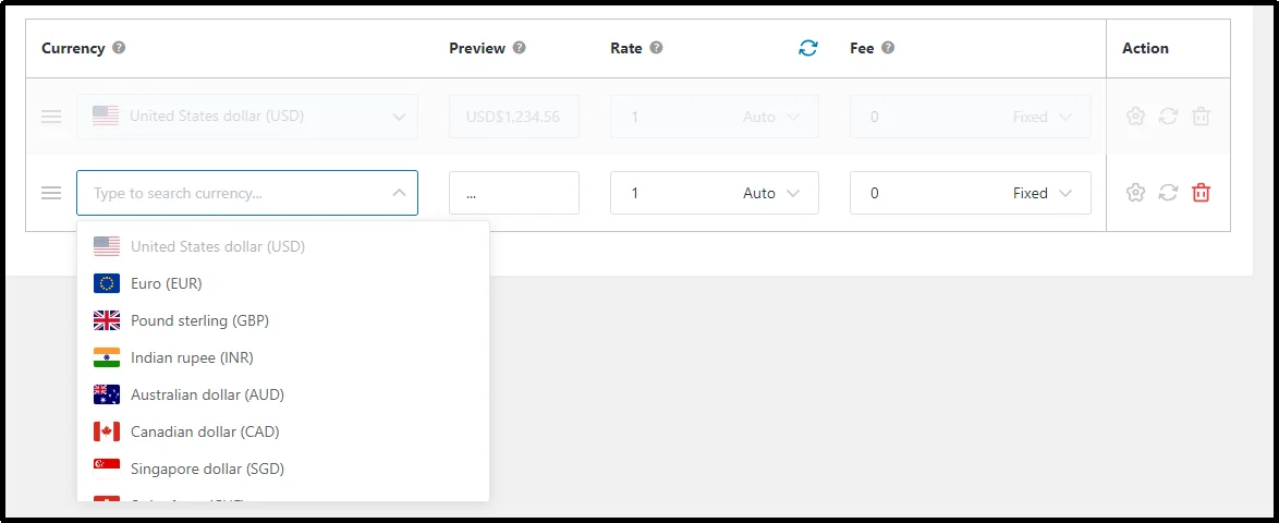 Select Currency from Drop-Down Menu