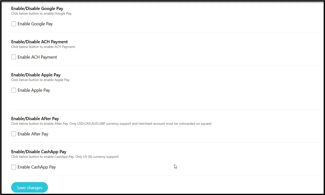 Enabling the Square payment gateway in WooCommerce settings