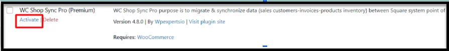 Activate plugin button after installation