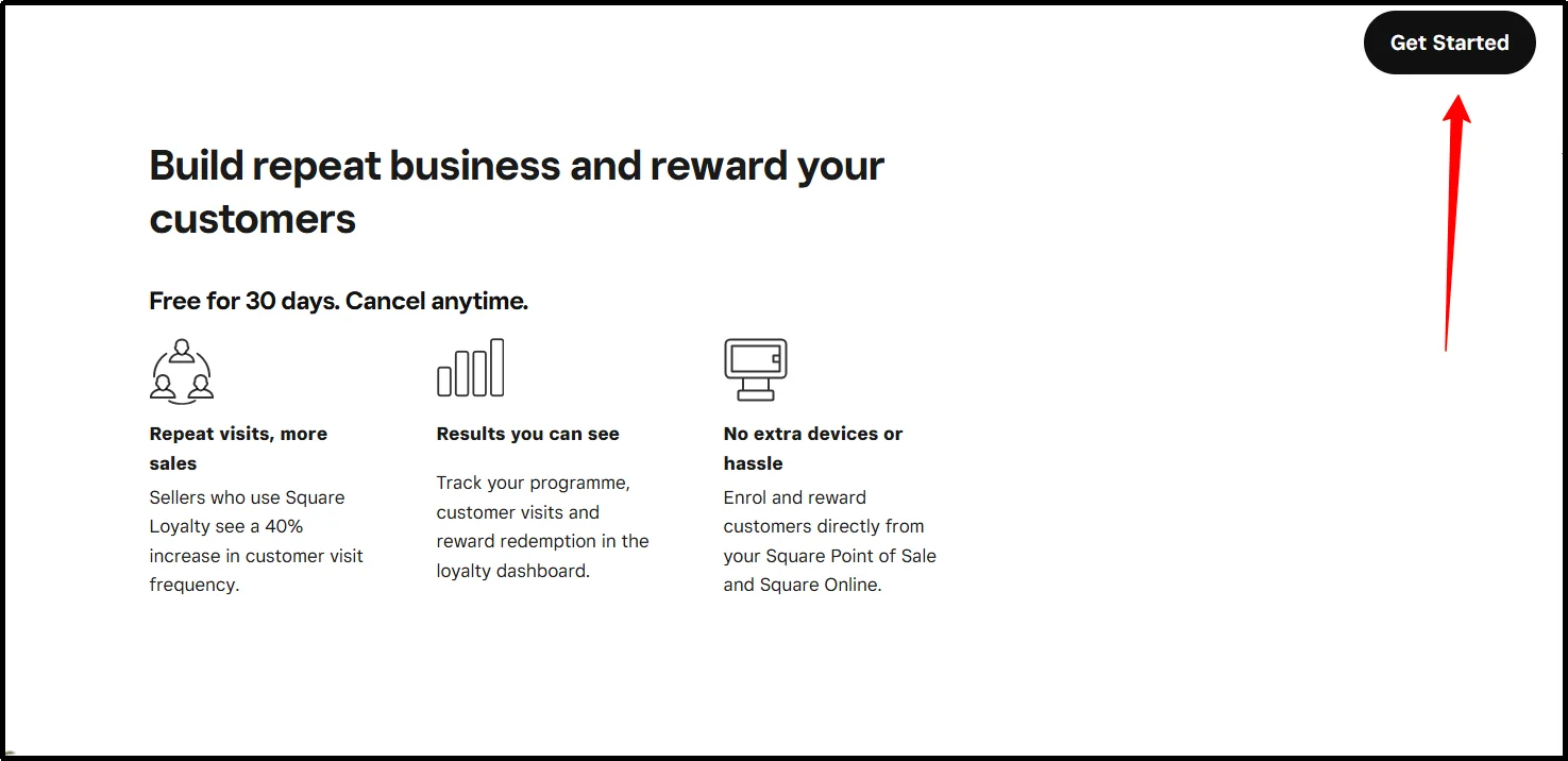 Get Started button for Square loyalty setup