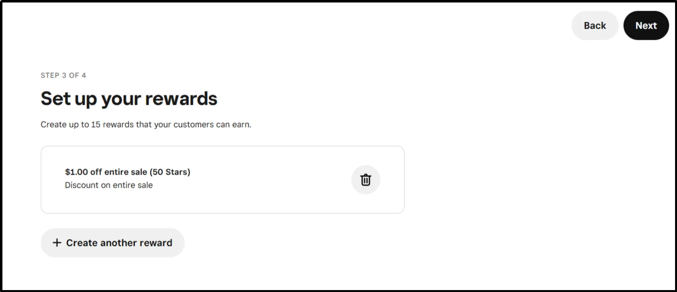 Select loyalty reward type configuration screen