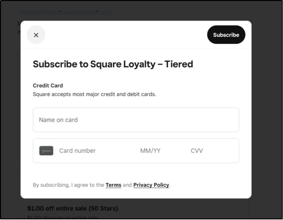 Add card details for loyalty program setup