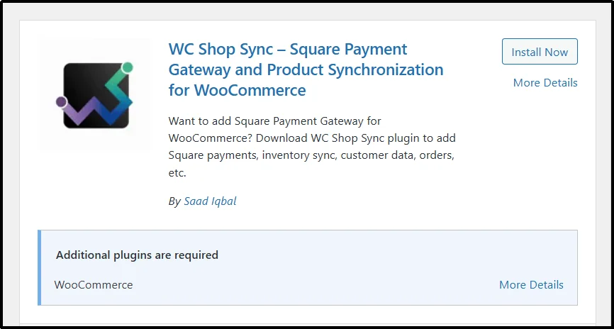 WC Shop Sync setup screen