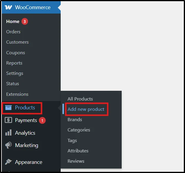 Add new product option in WooCommerce products dashboard