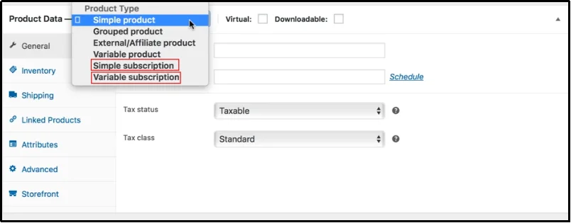 Simple subscription and variable subscription product types in WooCommerce
