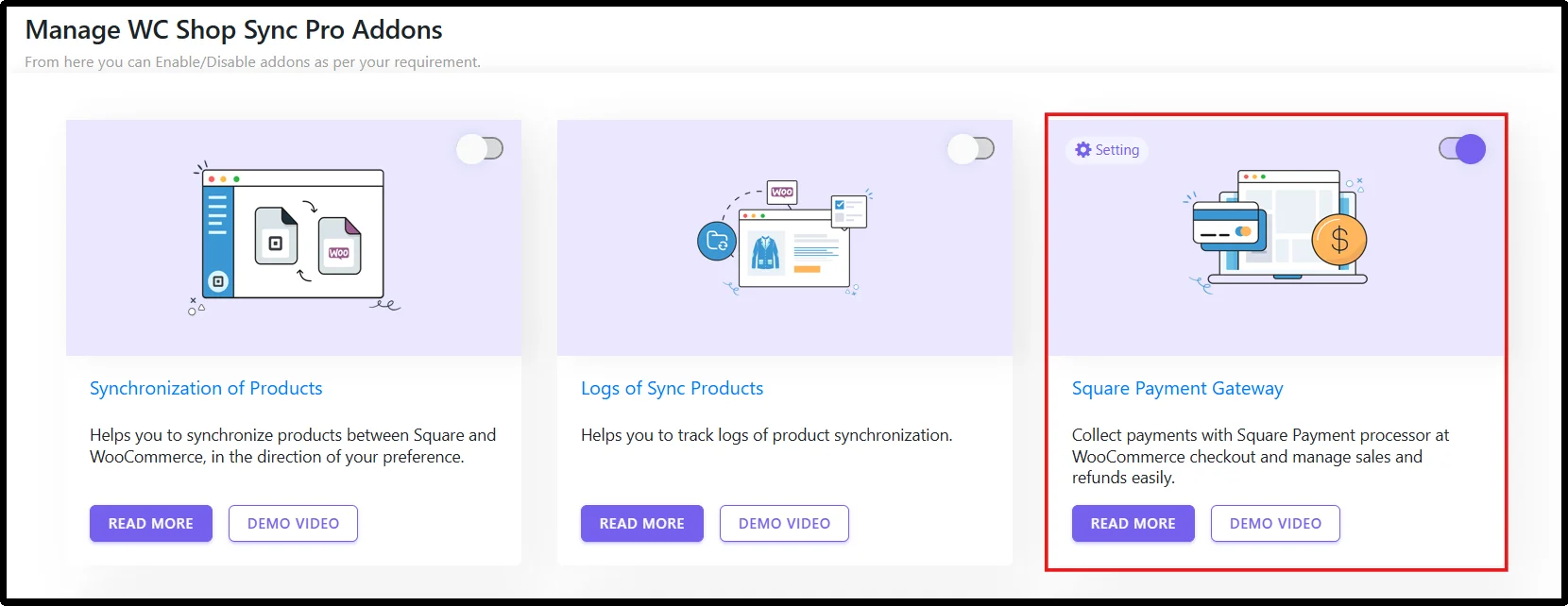 Square payments gateway module in WooCommerce payment settings