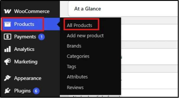 WooCommerce All Products page showing the product list before adding cross sell products