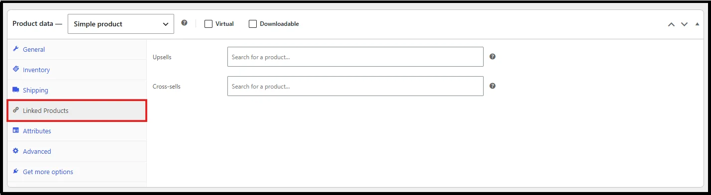 WooCommerce Linked Products tab for configuring cross sell products