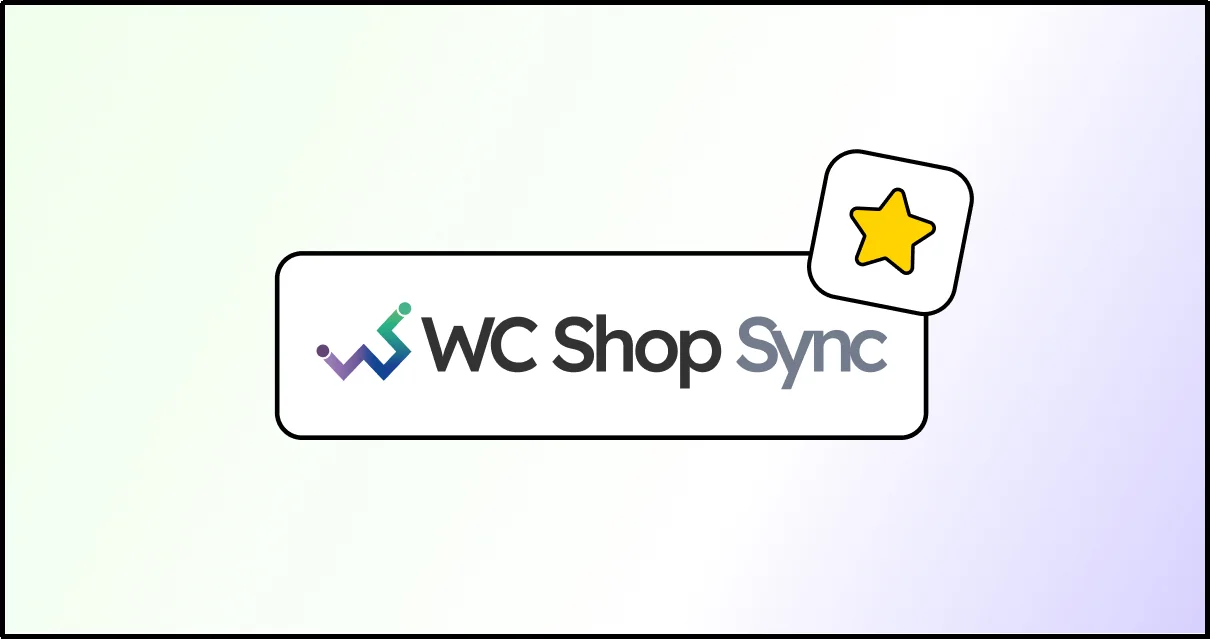 WC Shop Sync logo with a star icon highlighting its features and best use cases